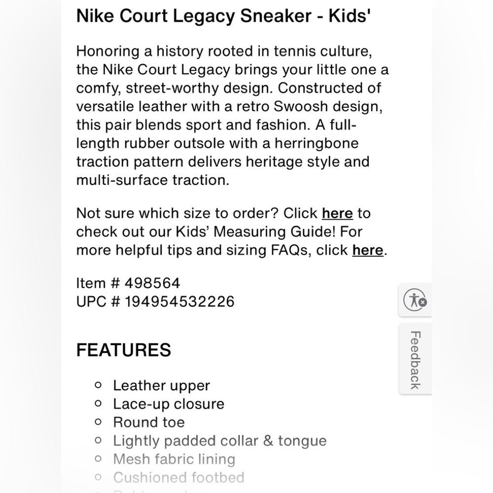 Nike Court Legacy Sneakers. Size 10C. Brand new, never been worn, no box. - Picture 3 of 7